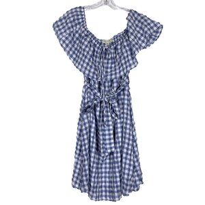 Anthropologie Dress Gingham Blue Check Pockets Summer Cottage Core Small